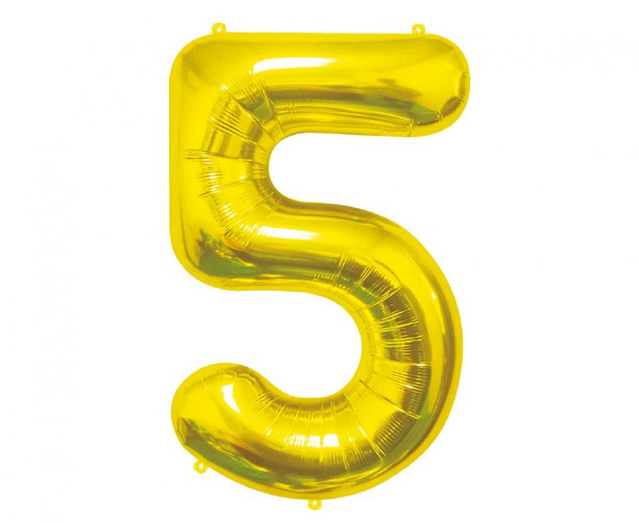 Balon foliowy B&amp;C Cyfra 5, złota, 85 cm