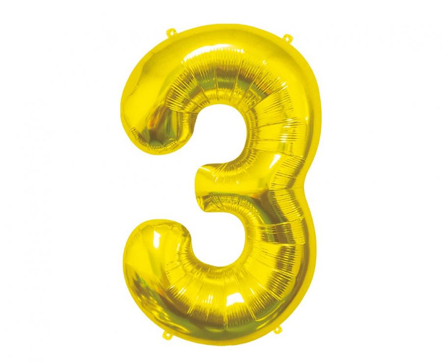 Balon foliowy B&amp;C Cyfra 3, złota, 85 cm
