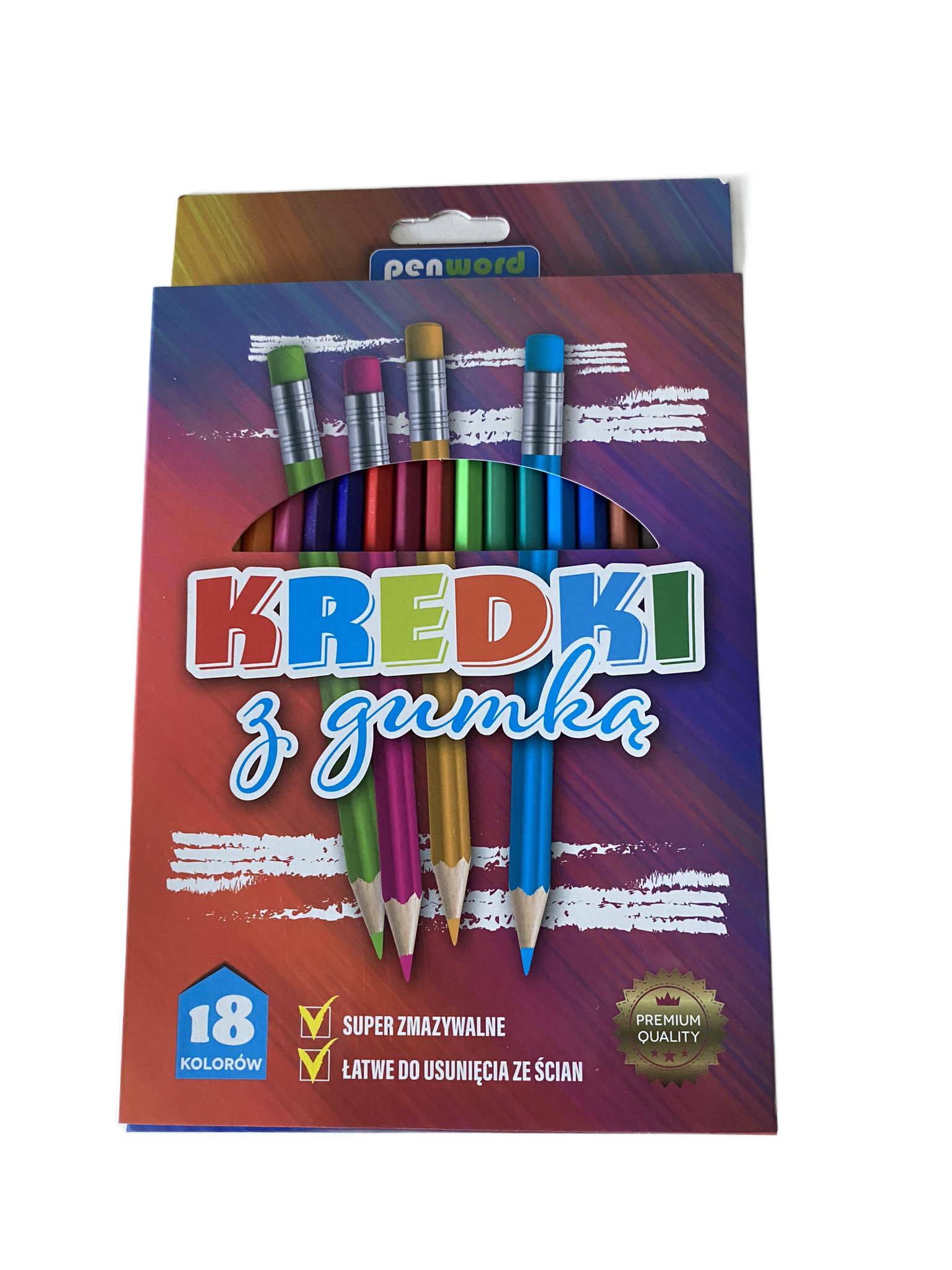 Kredki ołówkowe z gumką 18 kolorów – Penword
