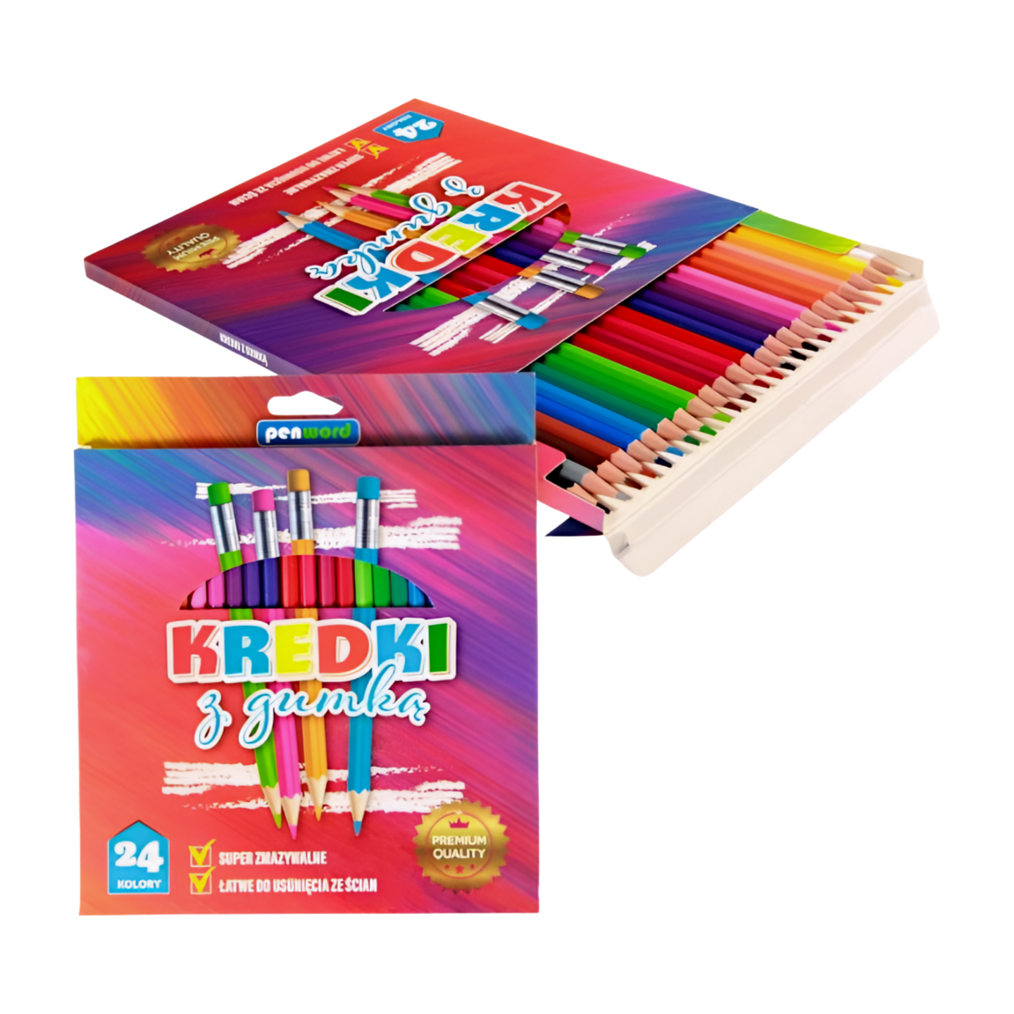 Kredki ołówkowe z gumką 24 kolorów – Penword