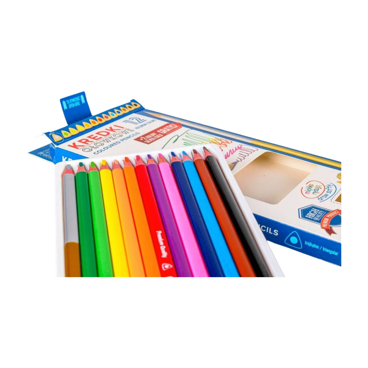 Kredki ołówkowe trójkątne 18 kolorów + temperówka + 2 kolory