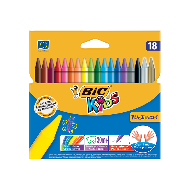Kredki świecowe Bic Kids Plastidecor – 18 kolorów