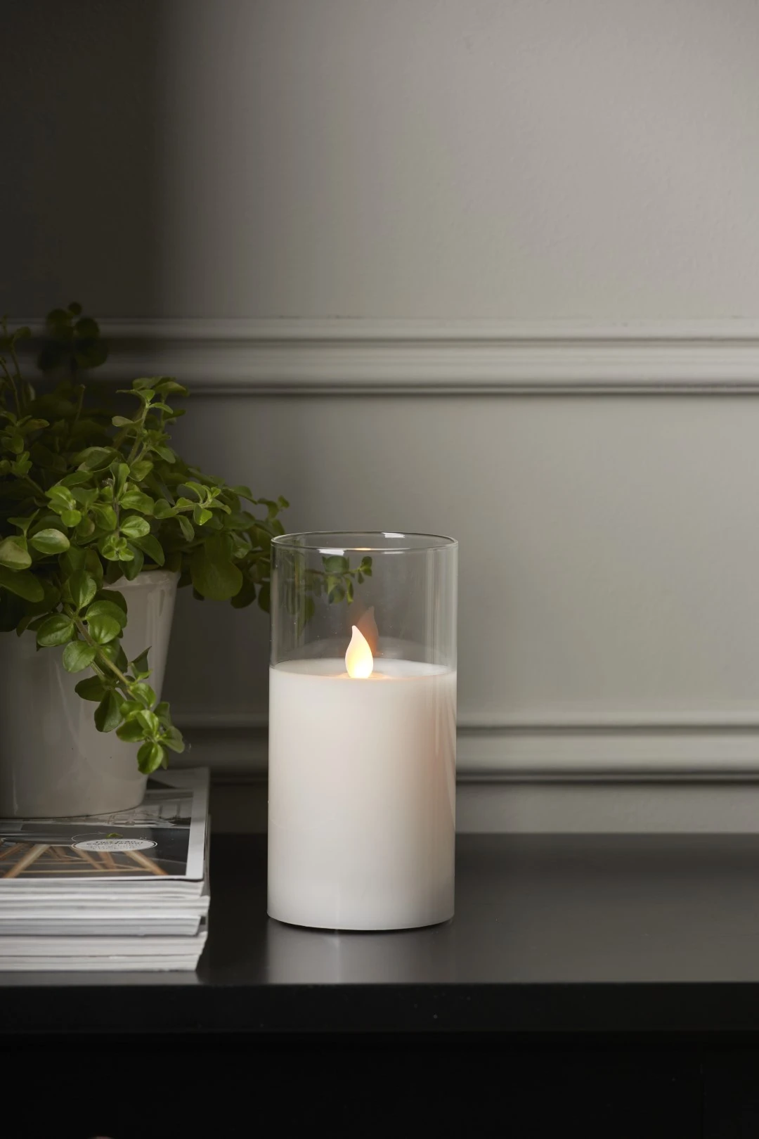 Szklana świeca LED na baterie  (19 cm. )