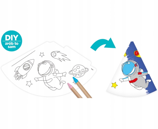 Czapeczki papierowe Pokoloruj Sam Kosmos 6 szt.