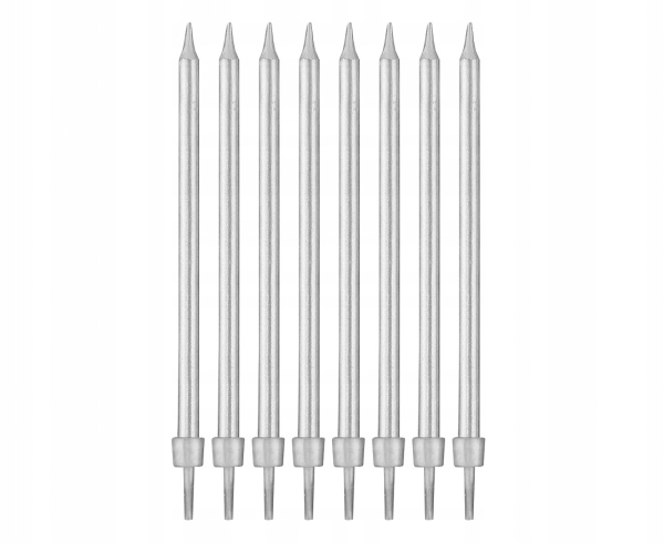 Świeczki urodzinowe Godan srebrne 8 szt.