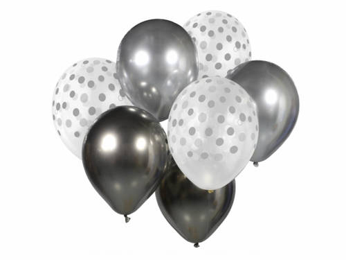 BALONY ZESTAW urodziny srebrne 7SZT party